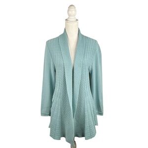 Architect Light Blue Knit Coastal Classic Open Long Cardigan Size Large Petite
